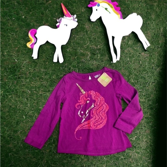 New Crazy 8 Baby Girl Tee Shirt Unicorn Long Sleeves Purple 6-9  mos - Picture 2 of 3